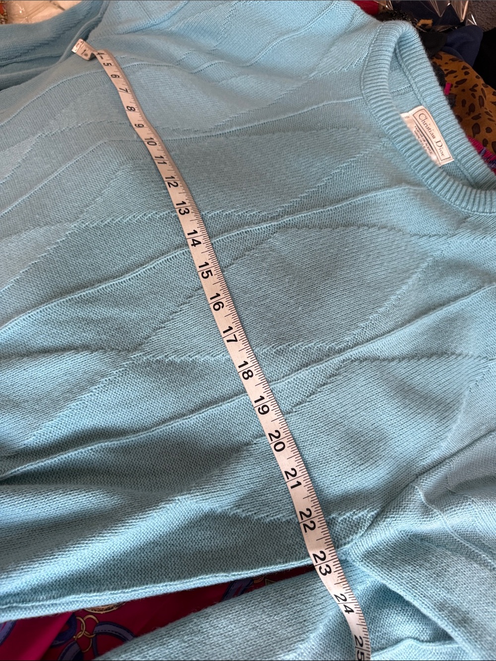 Vintage Christian Dior Woven Blue Sweater Diamond pattern xl made in the USA 90s - Picture 9 of 10